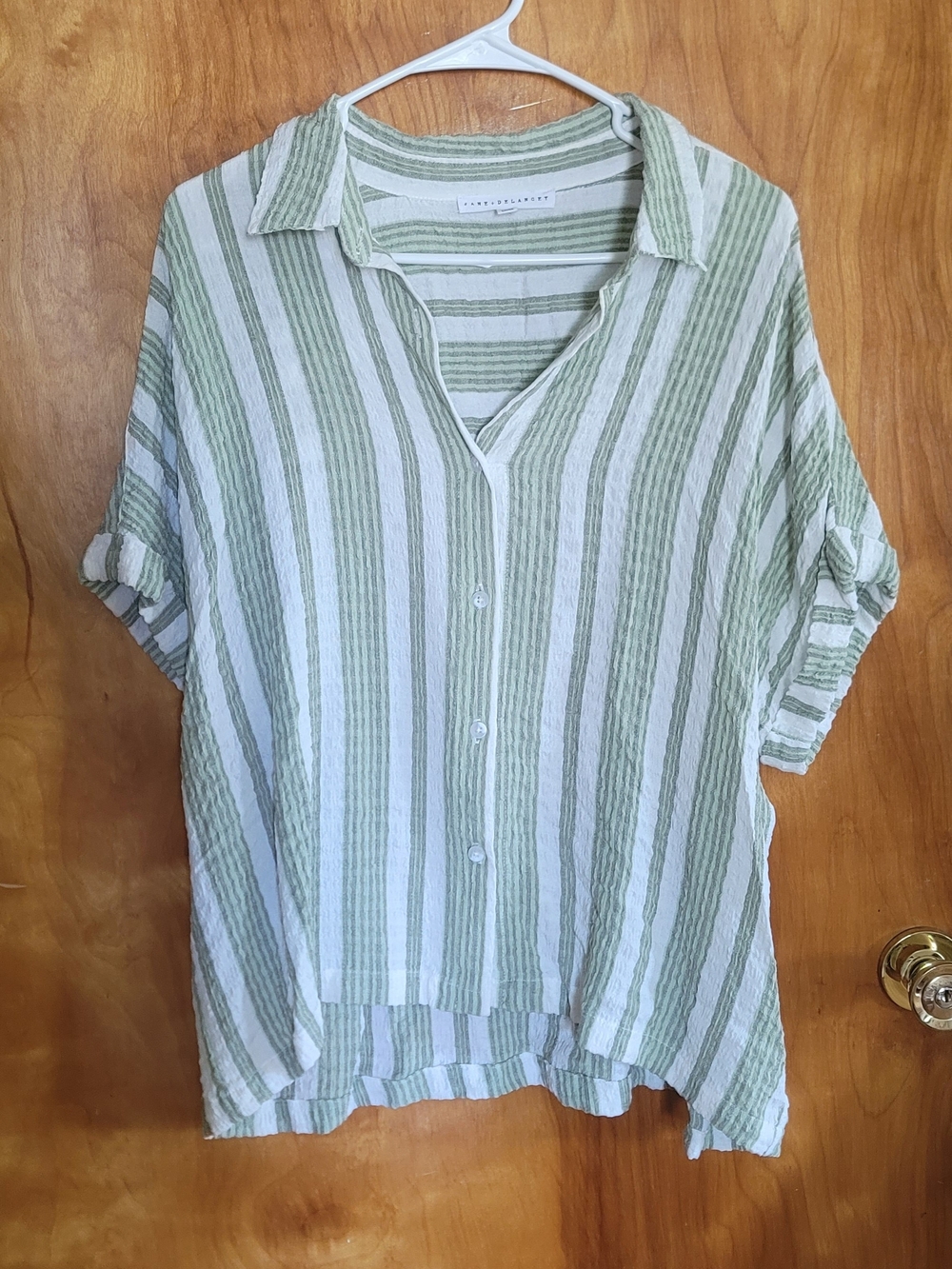 NWOT Jane and Delancey Light Green & White Striped Button-Down Shirt